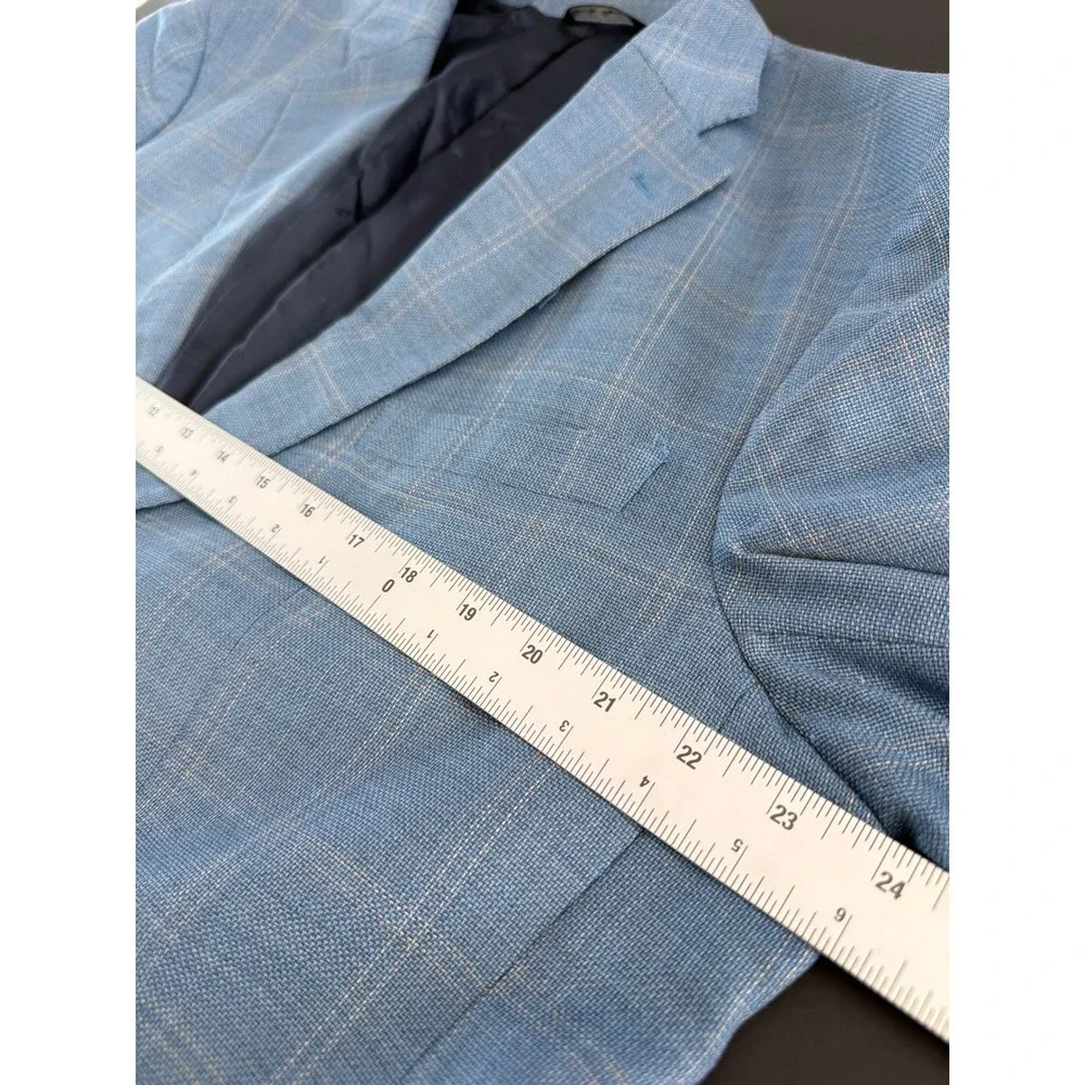 Ermenegildo Zegna Mens Blue Plaid Wool Silk Blazer Sport Coat Made in Italy 46L